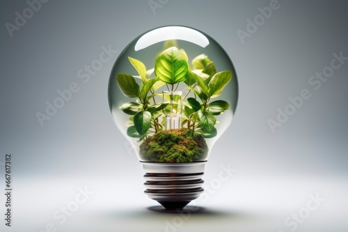 Green World Map On The Light Bulb With Green Background, Renewable Energy