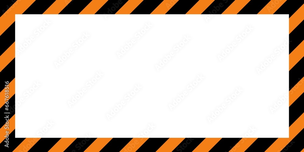 Warning striped rectangular background, orange and black stripes on the diagonal, warning to be careful of potential danger. Border sign template orange and black Border warning construction. - obrazy, fototapety, plakaty 