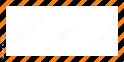 Warning striped rectangular background, orange and black stripes on the diagonal, warning to be careful of potential danger. Border sign template orange and black Border warning construction. photo