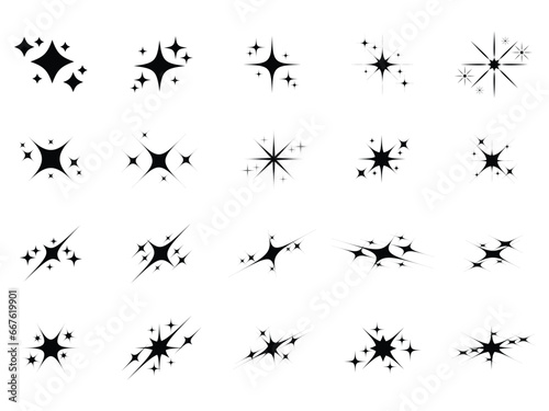 Sparkle star icons. Shine icons. Different black sparkles icons. Collection of star sparkles symbol