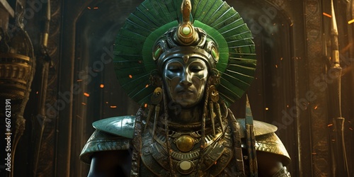 Artistic rendition of Osiris, god of the afterlife, with his signature green skin and pharaoh crown