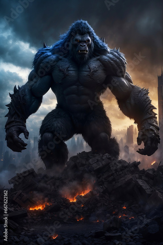 A gigantic gorilla destroys the city of New York