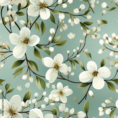 seamless pattern of white flowers on a delicate green background. pattern for wallpaper or fabric. 