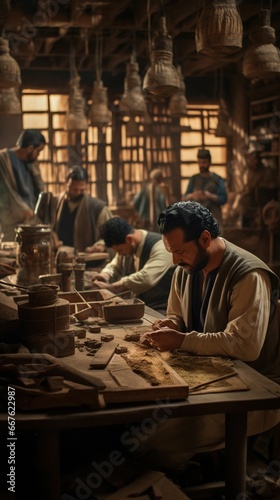 Wallpaper Mural Craftsmen in an ancient Egyptian workshop, crafting jewelry, and preparing other artifacts for the nobility. Torontodigital.ca