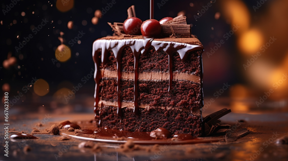 Decorated Chocolate Cake Peace on Dark Themed Background Selective Focus