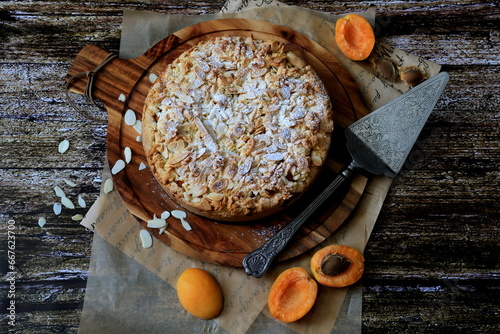 Homemade apricot pie with shortcrust pastry
