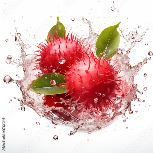 Rambutan in water splash isolated on a white background. PNG. Generative AI