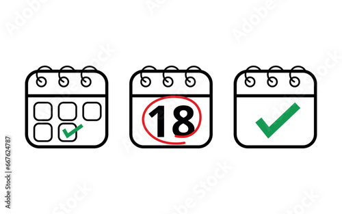 Hollow calendar flat icons isolated on white background for websites, blogs and graphic resources. Calendar icon marked on day 18.