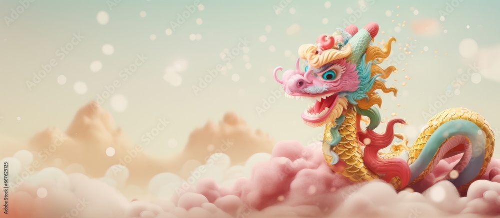 Colorful chinese dragon celebrate lunar new year. Copy space banner