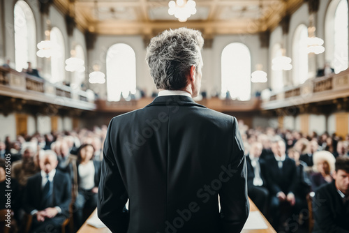 Homme dans une église parlant à l'assemblée photo