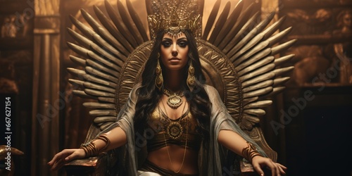 Portrait of Isis, the mother goddess, with her winged arms and symbolic throne crown