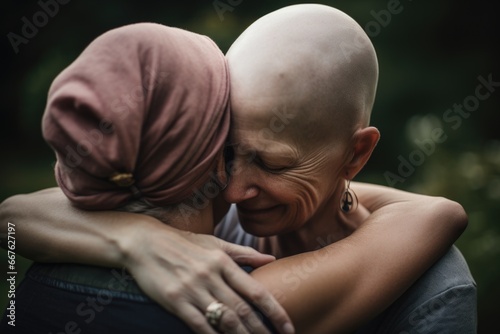 A cancer survivor embracing a loved one, symbolizing hope, support, and strength.