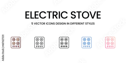 Electric stove icons set, color line, outline, glyph, gradient line, duo tone, icon isolate white background vector stock illustration