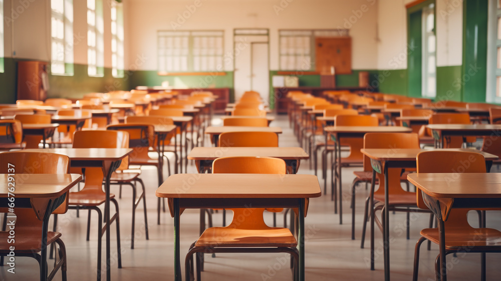 Empty classroom in the morning