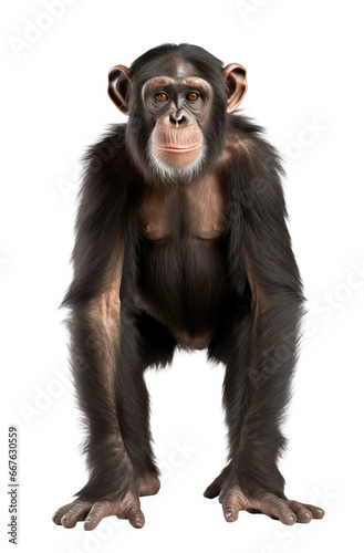 Chimpanzee looking to the camera isolated on white - transparent background PNG
