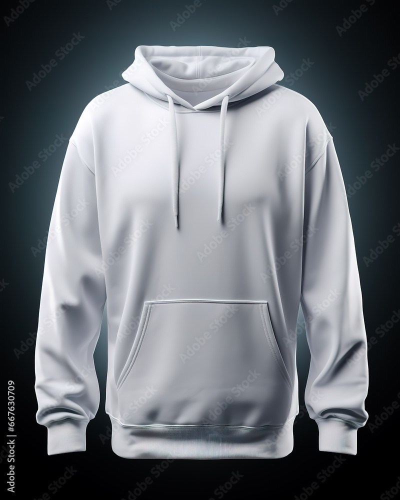 White hooded hoodie on black background. White hooded hoodie on black background.