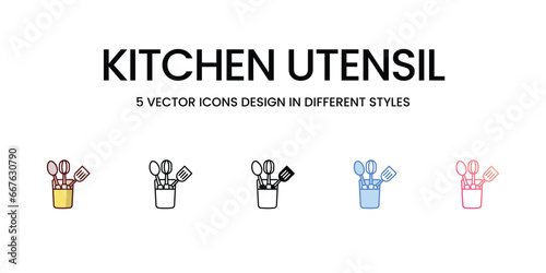 Kitchen utensil icons set, color line, outline, glyph, gradient line, duo tone, icon isolate white background vector stock illustration