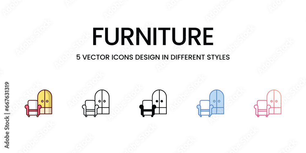 Furniture icons set, color line, outline, glyph, gradient line, duo tone, icon isolate white background vector stock illustration Furniture icons set, color line, outline, glyph, gradient line, duo tone, icon isolate white background vector stock illustration