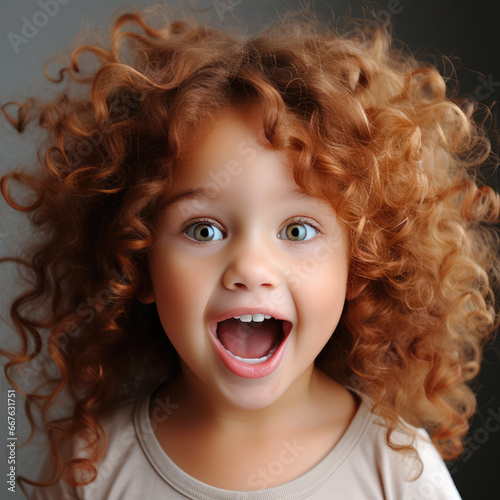 Portrait of a little redhead girl surprised with her mouth open