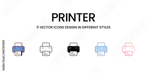 Printer icons set, color line, outline, glyph, gradient line, duo tone, icon isolate white background vector stock illustration