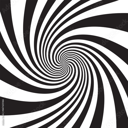 Ray twist light. Black strips isolated on white background. Radial waves line. Pattern curved. Comic spinning. Effect curves rays. Abstract concentration stripe. Cartoons style. Vector illustration © Paolo