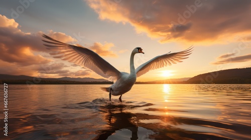 Graceful swan at Sunset