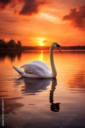 Graceful swan at Sunset