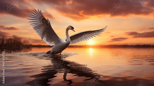 Graceful swan at Sunset