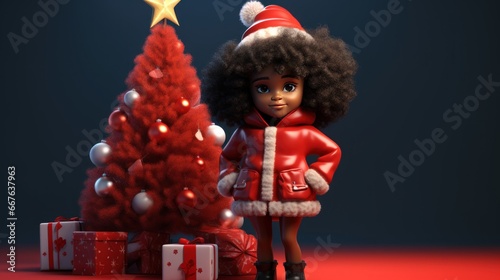 Little black girl dressed as Santa, merry christmas © somchai20162516