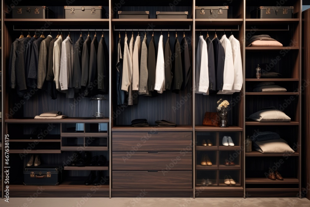 Walk-in wardrobe, closet, dressing romm in large modern house
