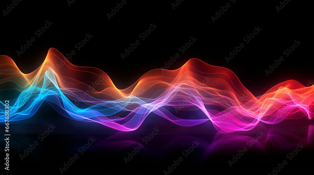 Colorful sound wave visualization on a dark background - obrazy, fototapety, plakaty 