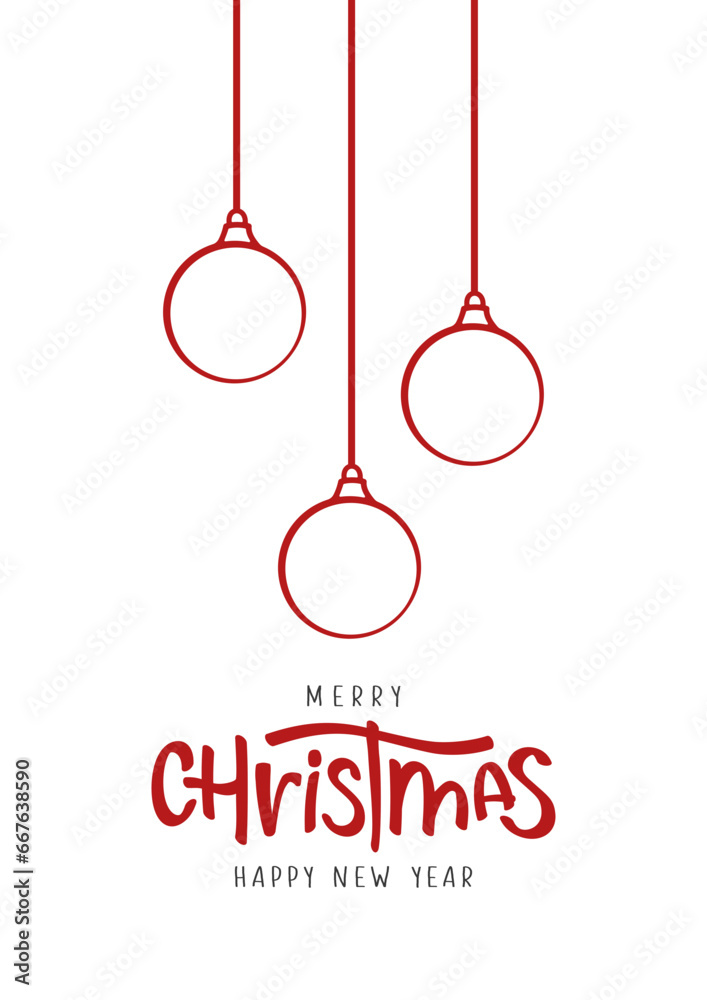 Merry Christmas and Happy New Year lettering and christmas balls. Christmas card concept Merry Christmas and Happy New Year lettering and christmas balls. Christmas card concept