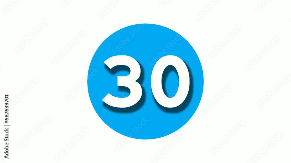 Number 30 thirty sign symbol animation motion graphics on blue circle white background,cartoon video number for video elements Number 30 thirty sign symbol animation motion graphics on blue circle white background,cartoon video number for video elements