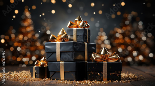 Christmas Decorations Placed on a Wooden Surface Sparkie Background Selective Focus photo