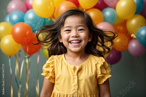 Smiling Cute Little girl holding balloons, Generative Ai