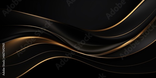 Abstract gold and black waves, Golden and black moving lines design elegant on dark background for greeting card and discount voucher, generative ai