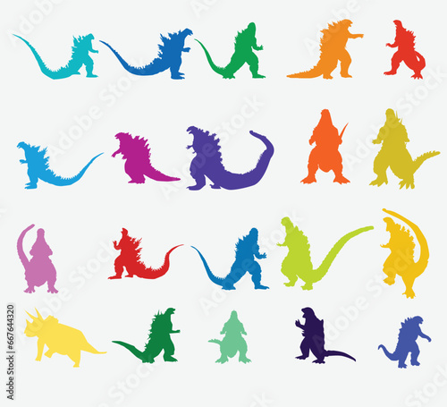 Godzilla Silhouette Vector Set. 