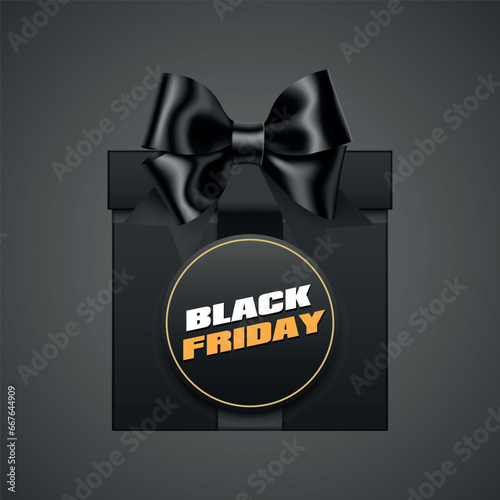 black vector box with black friday inscription isolated on white background