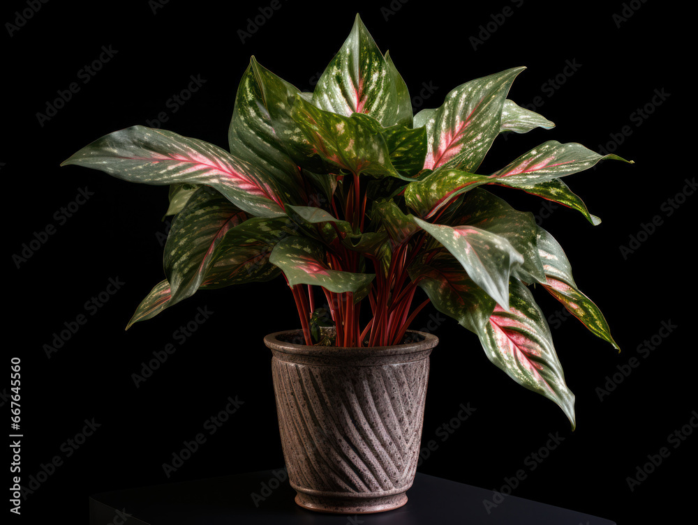 Fototapeta premium Aglaonema (Chinese Evergreen) Studio Shot Isolated on Clear Background, Generative AI