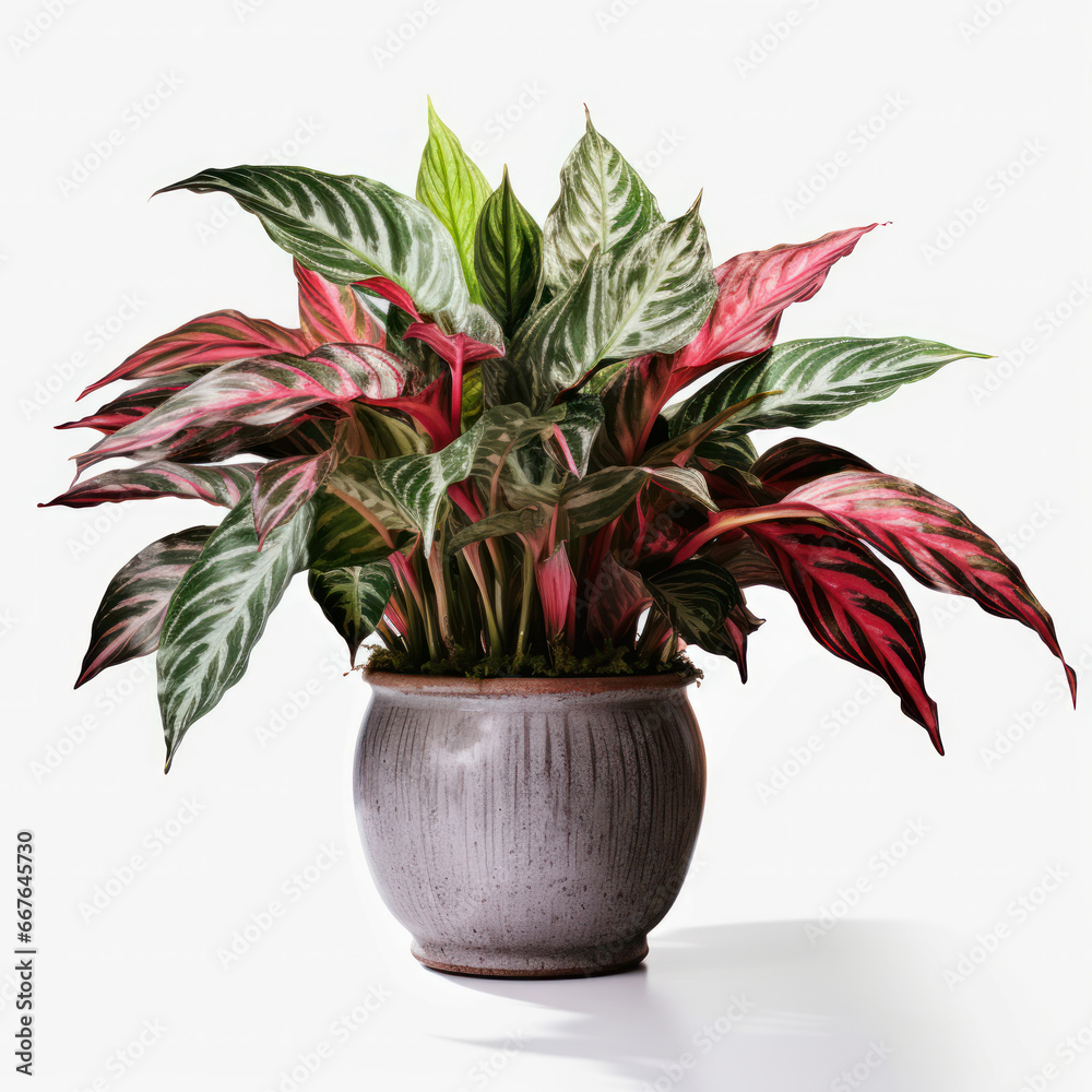 Fototapeta premium Aglaonema (Chinese Evergreen) Studio Shot Isolated on Clear Background, Generative AI