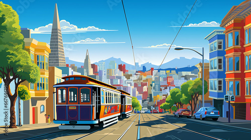 San fransisco city of united states with cable car pop art photo