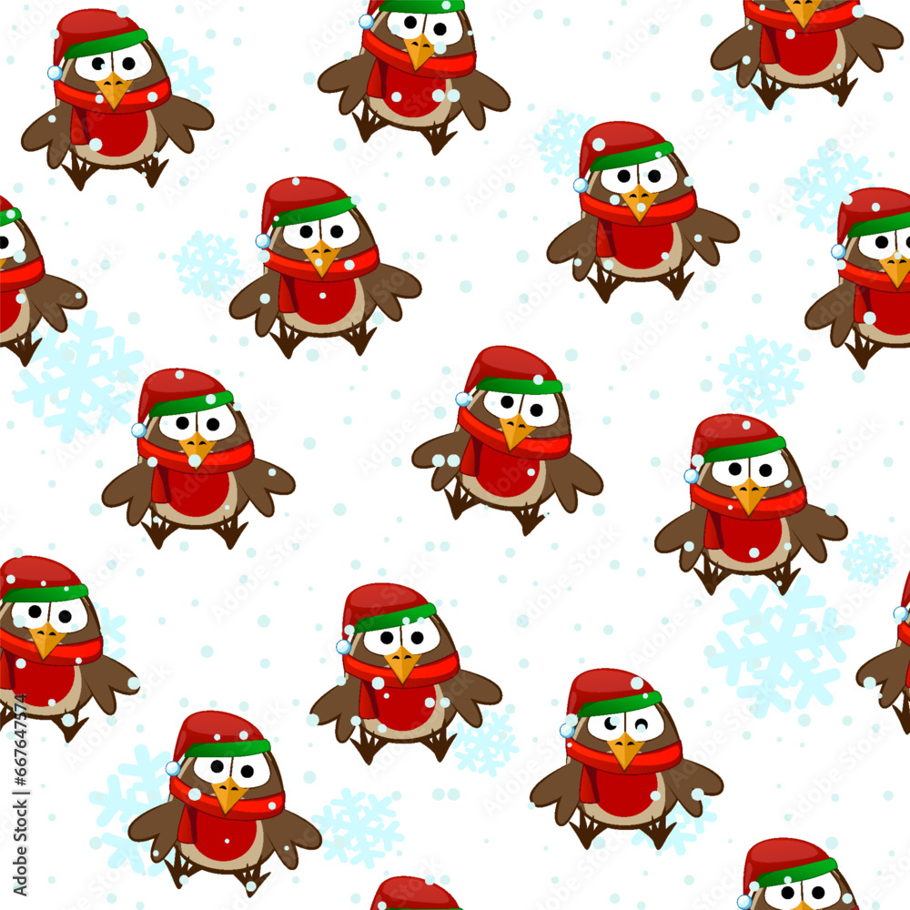 Obraz premium Seamless pattern with bullfinches and snow