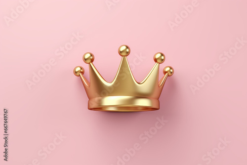 Gold crown on pink background with victory or success concept. Luxury prince crown for decoration.