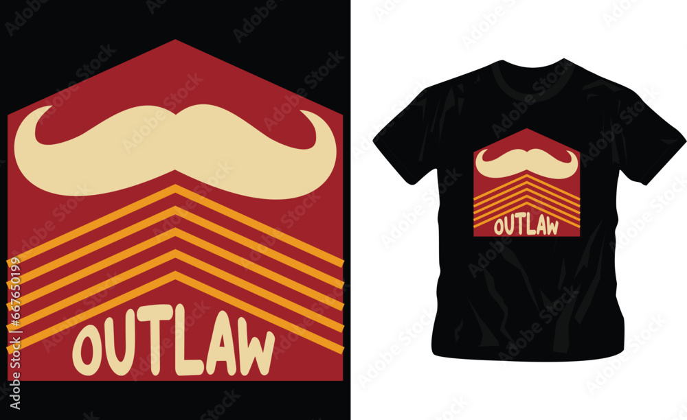 Fototapeta premium outlaw text with moustache and square vector t-shirt design editable template