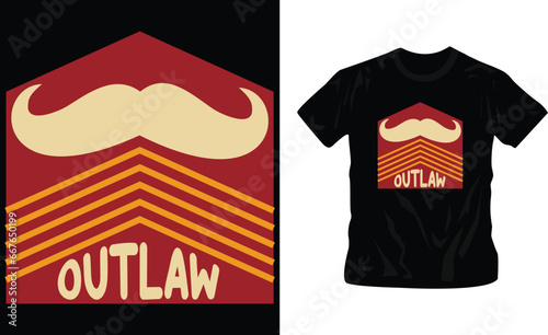 outlaw text with moustache and square vector t-shirt design editable template