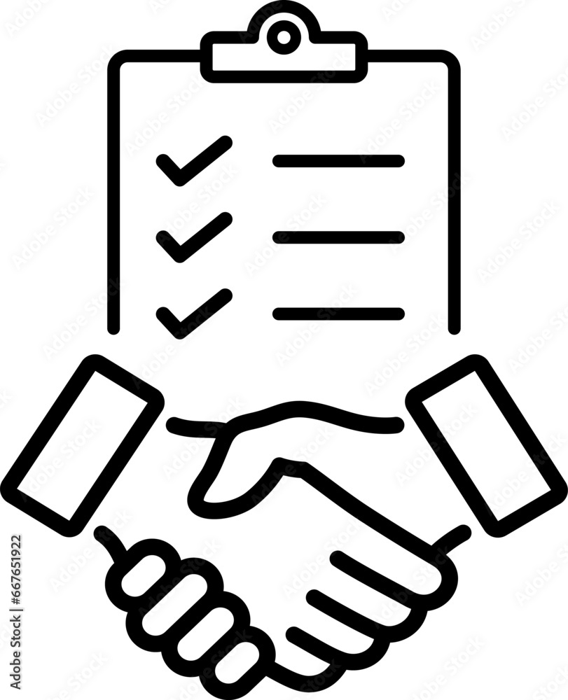 Linear icon of handshake and checklist as concept of business partnership Linear icon of handshake and checklist as concept of business partnership
