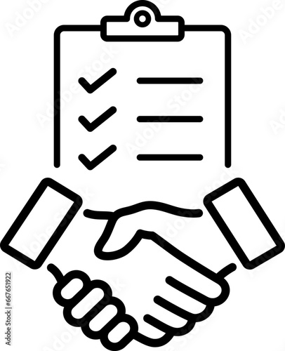 Linear icon of handshake and checklist as concept of business partnership
