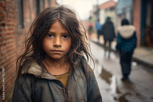 Portrait of a Latin American Girl: The Face of Childhood Hardship photo