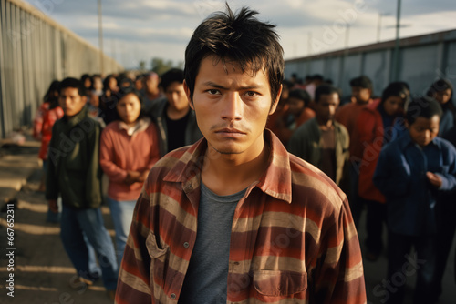 Close-up of a Young Immigrant Worker with Central American Features in the Pursuit of a New Life in America photo