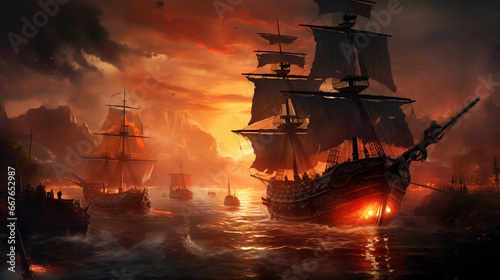 pirates ship sailing on the sea
